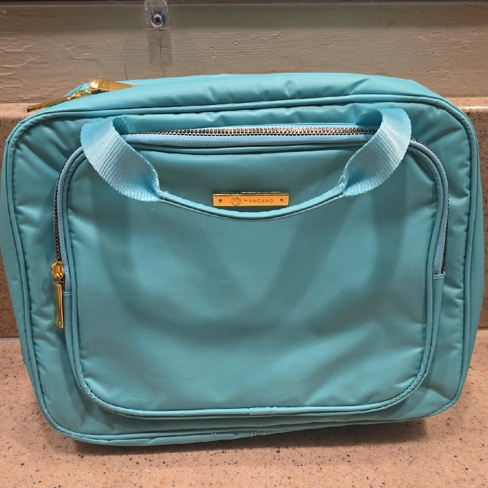 Joy Mangano Aqua Cosmetic Bag with Gold Accents
